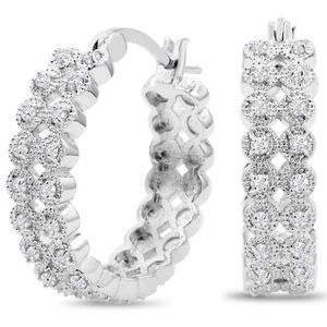 1/2 Carat Double Row Diamond Hoop Earrings, 3/4”